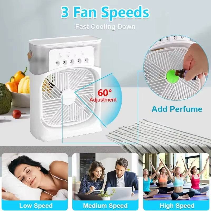 3-in-1 Portable Air Cooler Fan with Humidifier and LED Light