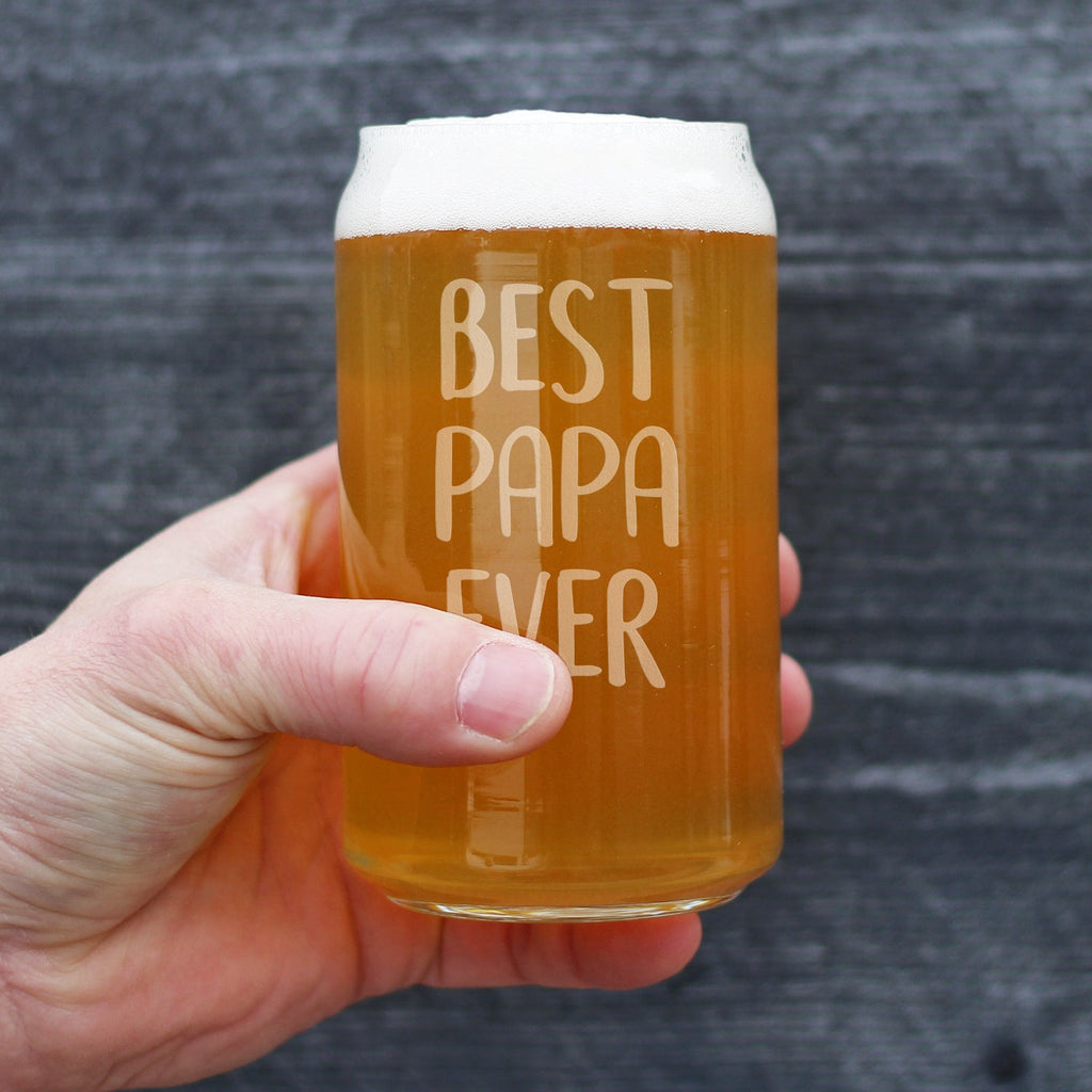 Best Papa Ever Beer Can Pint Glass - Etched Sayings, Cute Father's Day Gift for Grandpa - 16 oz