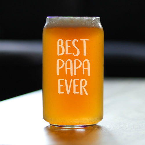 Best Papa Ever Beer Can Pint Glass - Etched Sayings, Cute Father's Day Gift for Grandpa - 16 oz