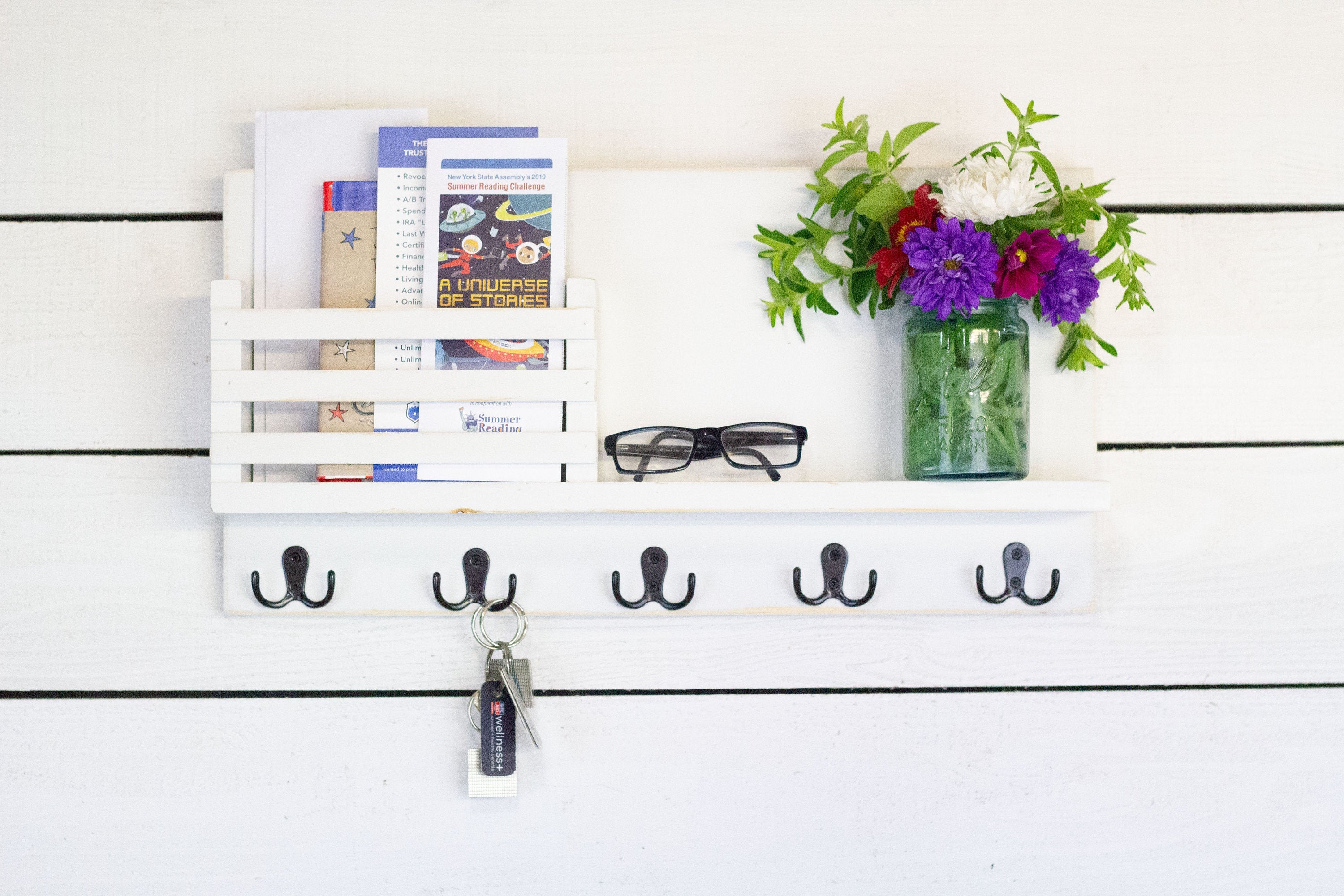 Mail Holder with Key Hooks