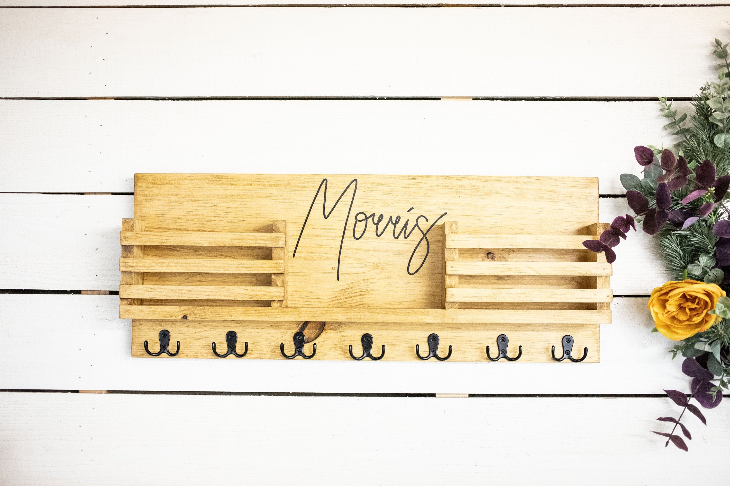 Double Mail Holder with Key Hooks